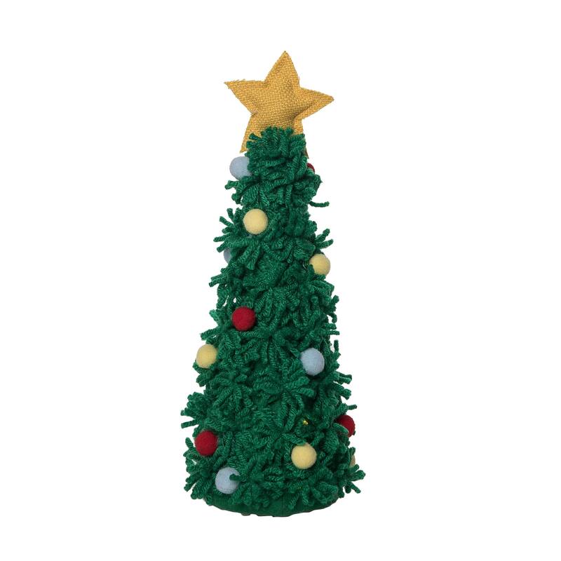 Transpac Polyester 14.25 in. Green Christmas Plush Light Up Fuzzy Tree Decor