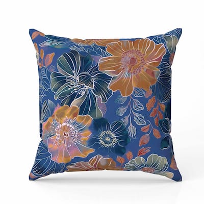 Painted Petalscape Faux Suede Reversible Throw Pillow Blue and Rust