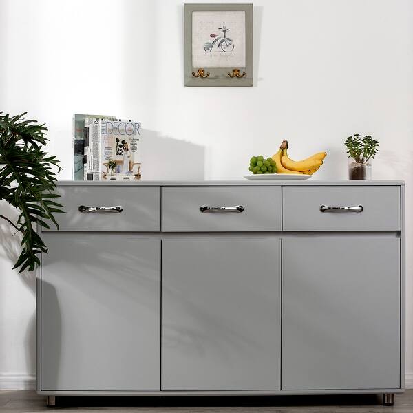 Three Door Side Table, Buffets -White, Cutlery Cabinet with 3 Drawers ...