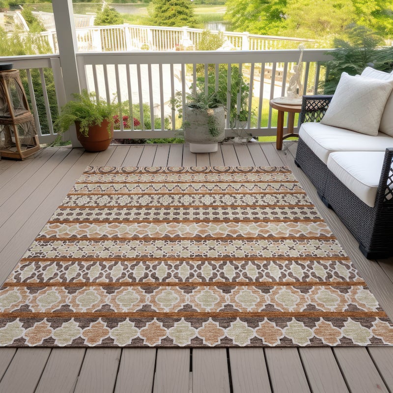 Machine Washable Indoor/ Outdoor Chantille Boho Stripe Rug - Chocolate - 8' x 10'