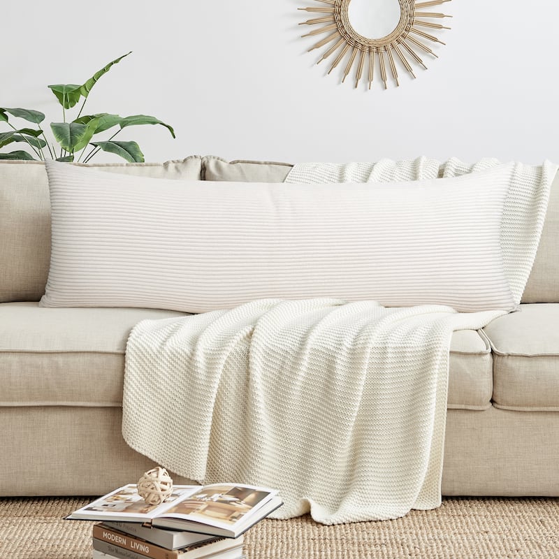 Sweet Jojo Designs White Unisex Boy Girl Body Pillow Case (Pillow Not Included) Solid Striped Corduroy Textured Minimalist Ivory