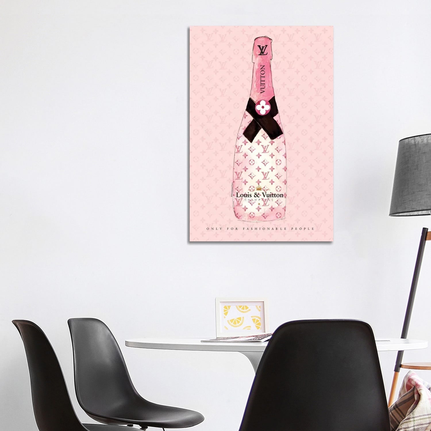 Accents  12 X 18 Louis Vuitton Pink Champagne Bottle Canvas