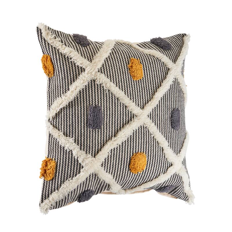 Sevita Luxe Black/Yellow Striped Cotton Wool Blend Throw Pillow, Set of 2
