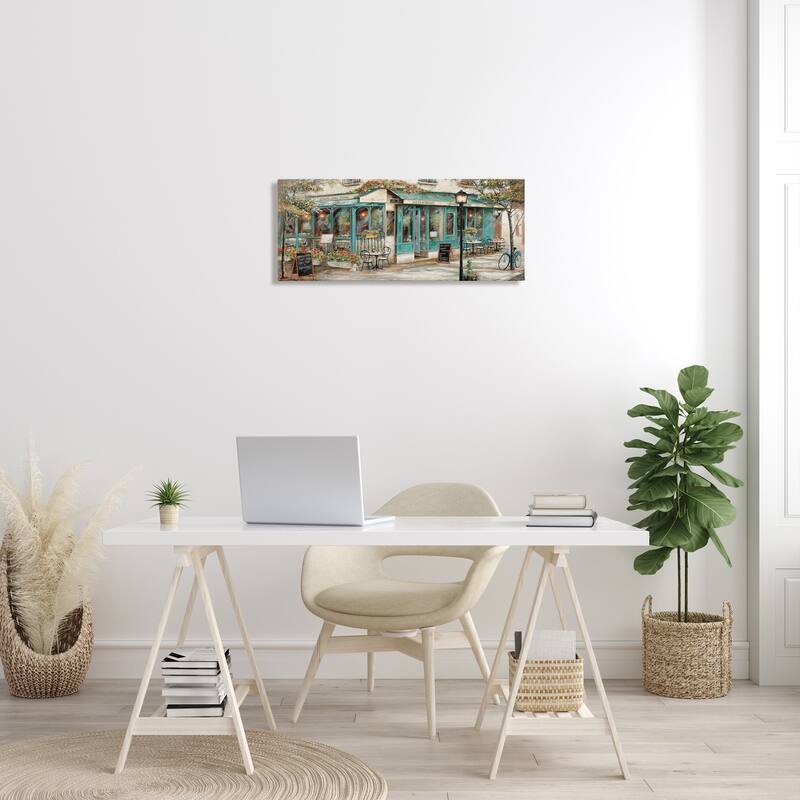 Stupell European City Streets Traditional Restaurant Architecture Sidewalk Scene Canvas Wall Art - Blue