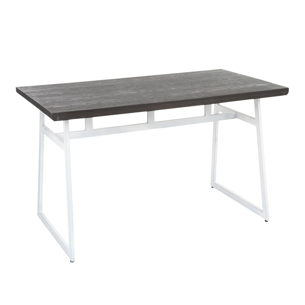 Geo Industrial Dining Table in Vintage White Metal and Espresso Wood-Pressed Grain Bamboo by LumiSource
