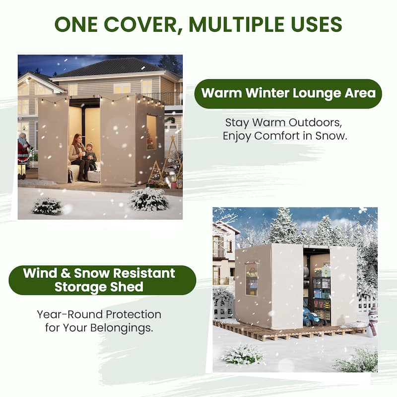 EROMMY Waterproof Pergola Winter Cover with Sidewalls, Mesh Windows and Roll-Up Door, All-Season Weather Enclosure