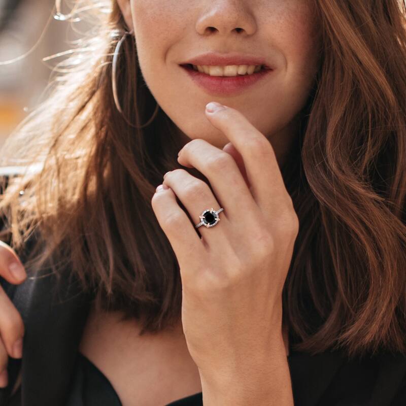 Miadora 2ct TW Black and White Halo Diamond Engagement Ring in 10k Rose Gold
