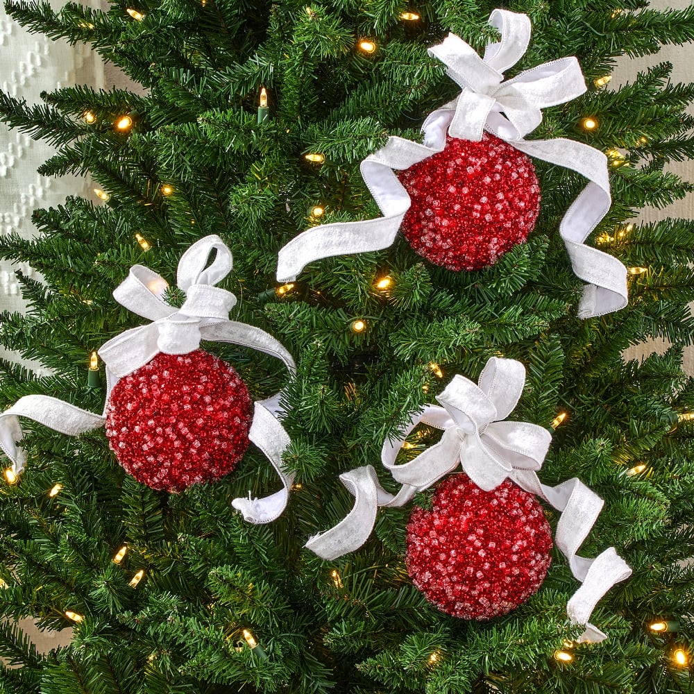 5.5" Diamond Ice Bead Ball Ornament Set of 3