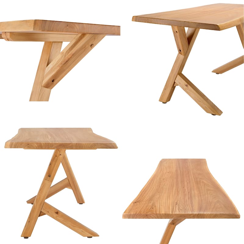 2-Piece Crossbuck Live Edge Dining Table Set with Bench