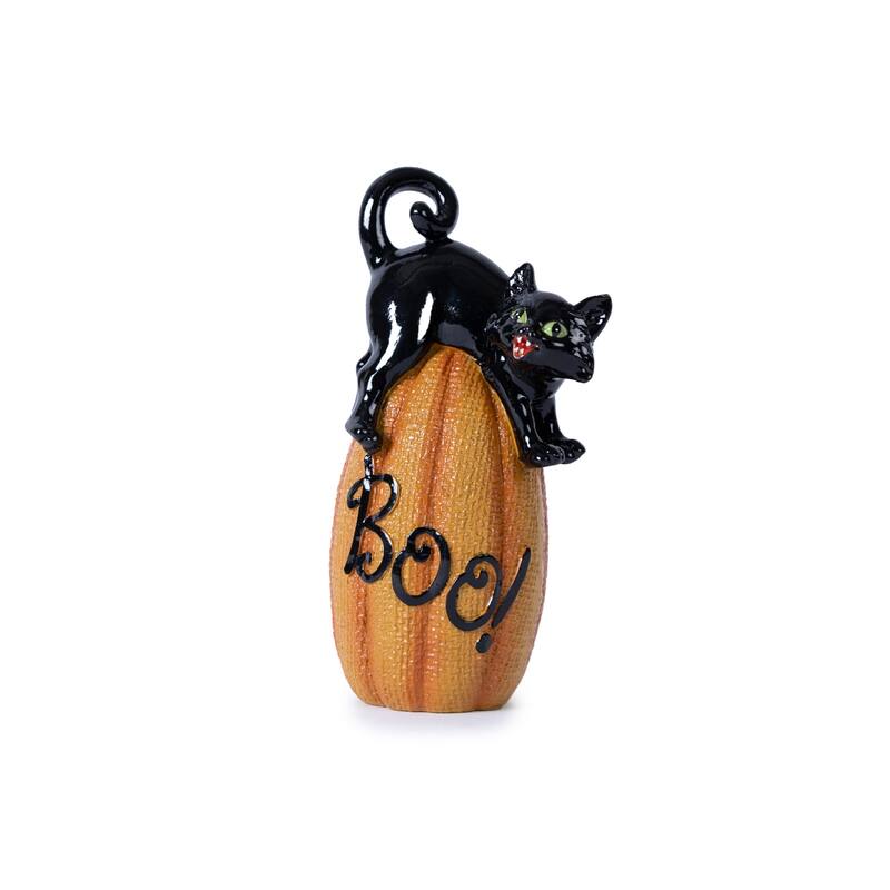 HomeRoots Set of Three Black And Orange Polyresin Halloween Black Cat Figurines - 3.40 in. x 5.40 in. x 3.40 in.