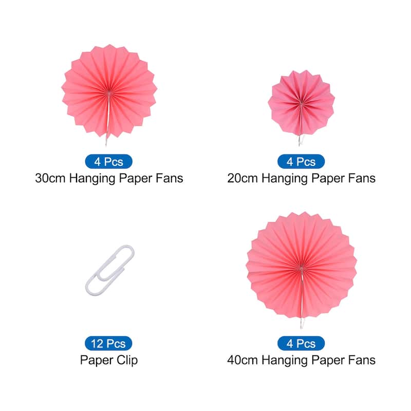 Hanging Paper Fans Party Set 12Pcs Decoration for Home Birthday Wedding Pink