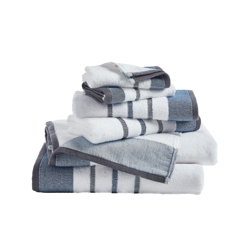 Linery & Co. Luxury Cotton Decorative Towel Set. - 6 Piece Set - Moroccan Blue / December Sky.