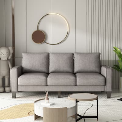Modern Living Room Furniture L Shape Sofa with Ottoman in Light Grey Fabric, frame is made of high-quality solid wood & metal