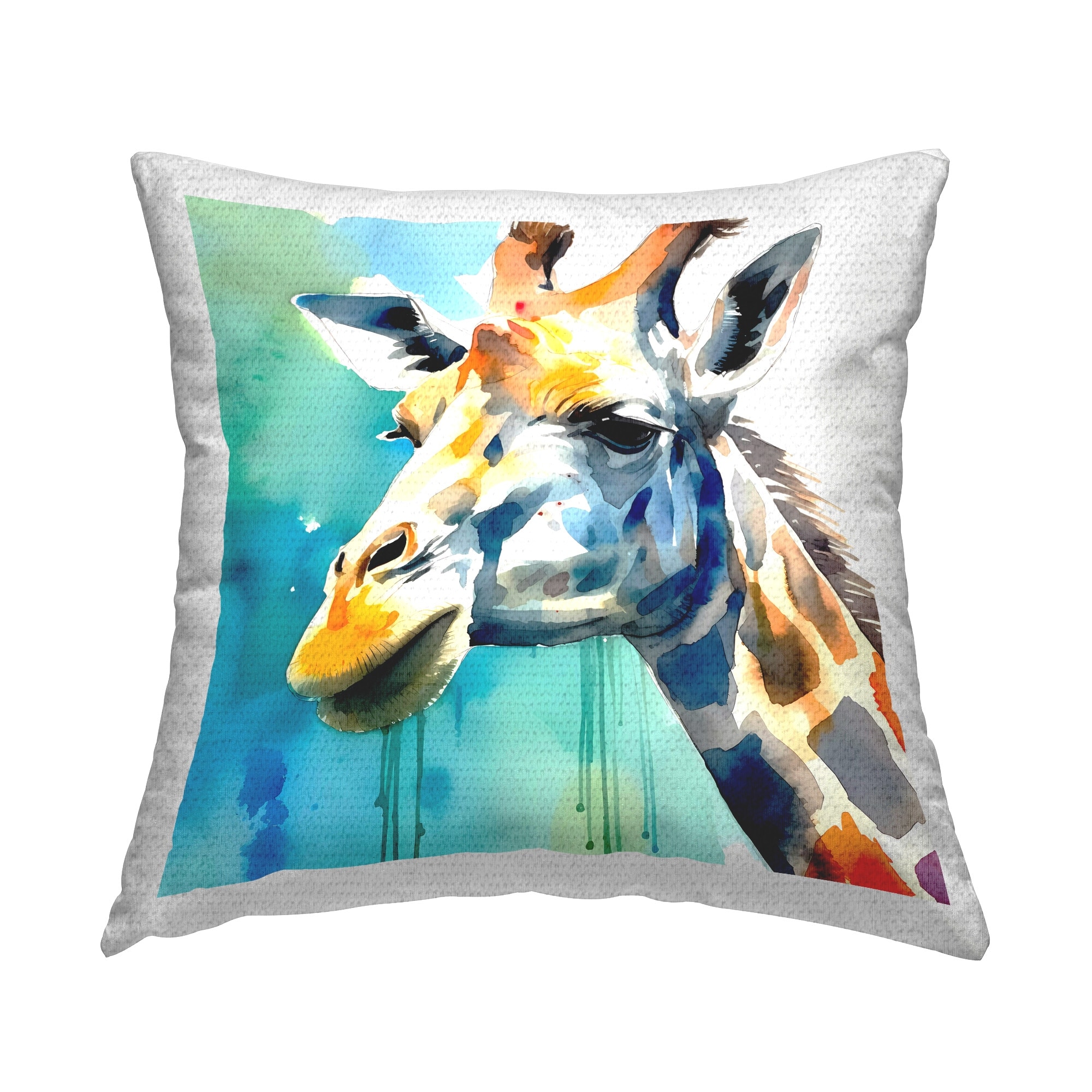 Stupell Giraffe Portrait on Blue Printed Outdoor Throw Pillow Design by Walker Noble
