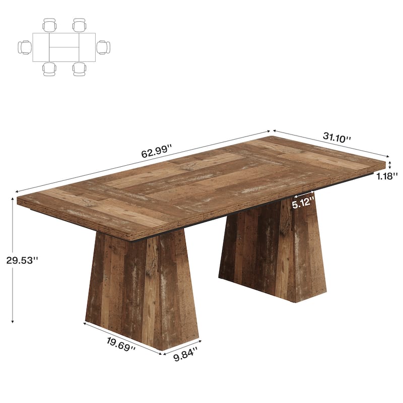 63 Inches Farmhouse Kitchen Dining Table for 4-6