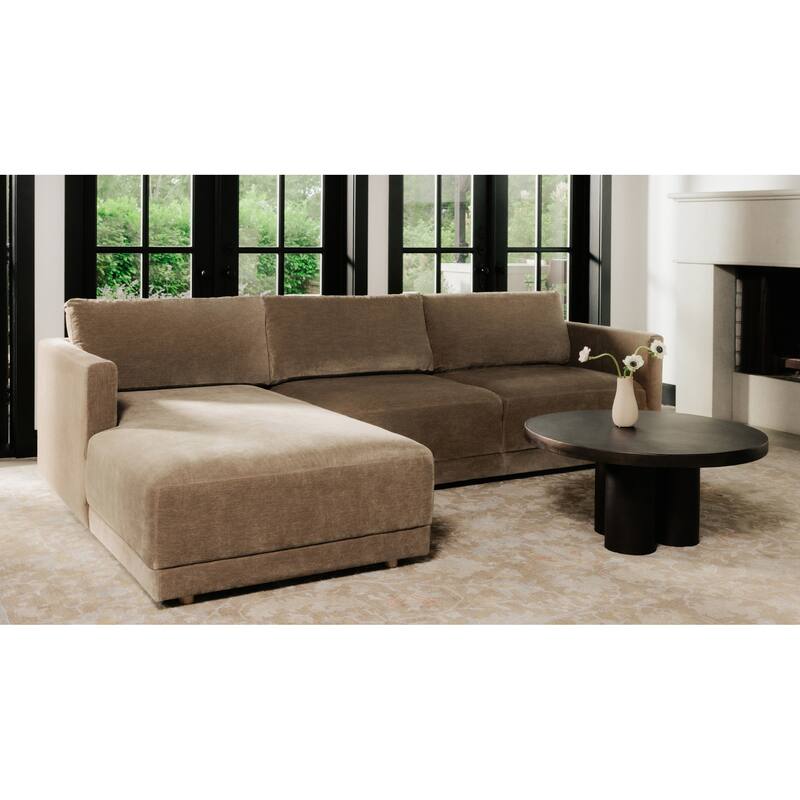 NADAAL STUDIOS Nyver Left-Facing Sectional, Deep Seat Layout with Oak Legs and Textured Polyester Upholstery, Camel