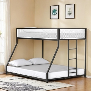 Twin Full Bunk Bed Metal w/Mesh Guard Rail for Kids&Adult,Low Profile