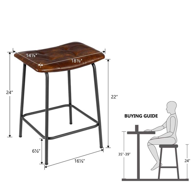 Saddle Tufted 24” Height Breathable Faux Leather Counter Stools