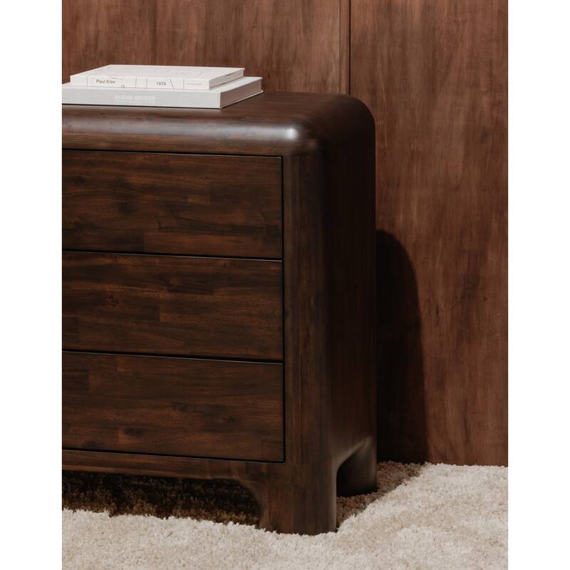 NADAAL STUDIOS Zanric Dresser, Six Drawer Acacia Wood with Soft-Close Glides and Chunky Legs, Dark Brown