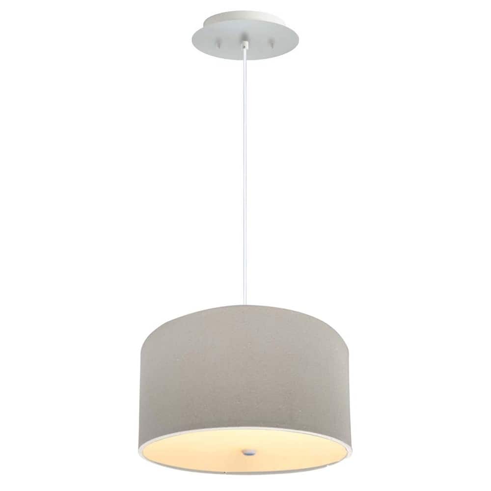 16" W 2 Light Pendant Light Oatmeal Linen Drum Shade with Diffuser, White Cord