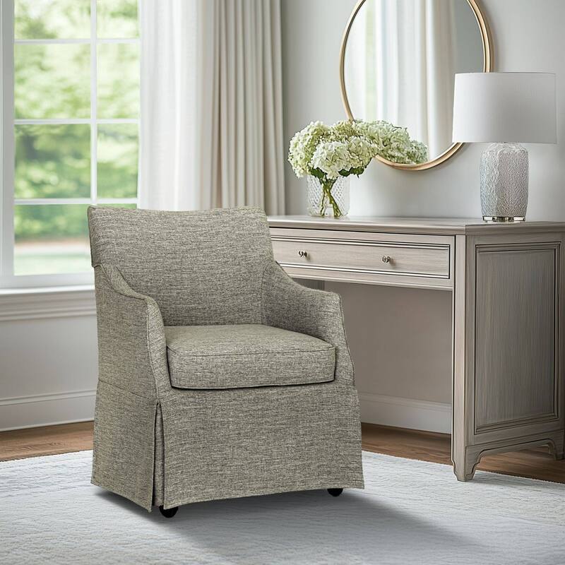 Roomfitters 34-Inch Upholstered Skirted Dining Armchair, Hidden Casters and Dual-Layer Foam Cushion, Gray - Grey