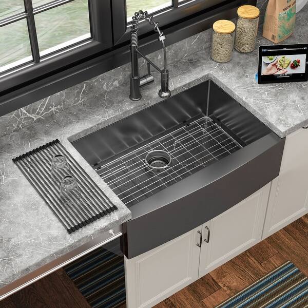 Kichae 33inch Gunmetal Black Stainless Steel Apron Front Farmhouse