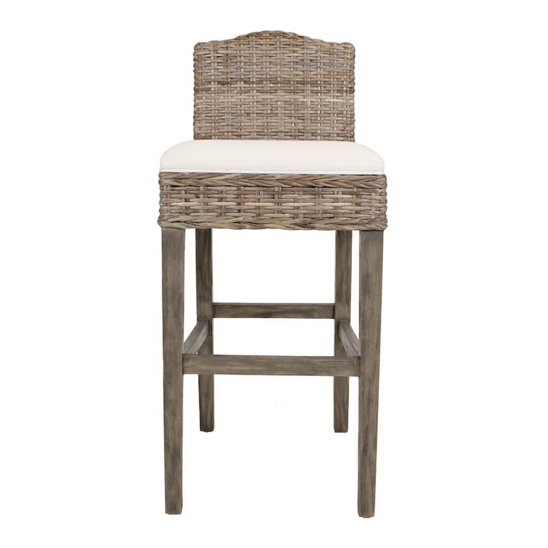 Duvall Grey Washed Rattan Cushioned Stool by East at Main - Bar Height