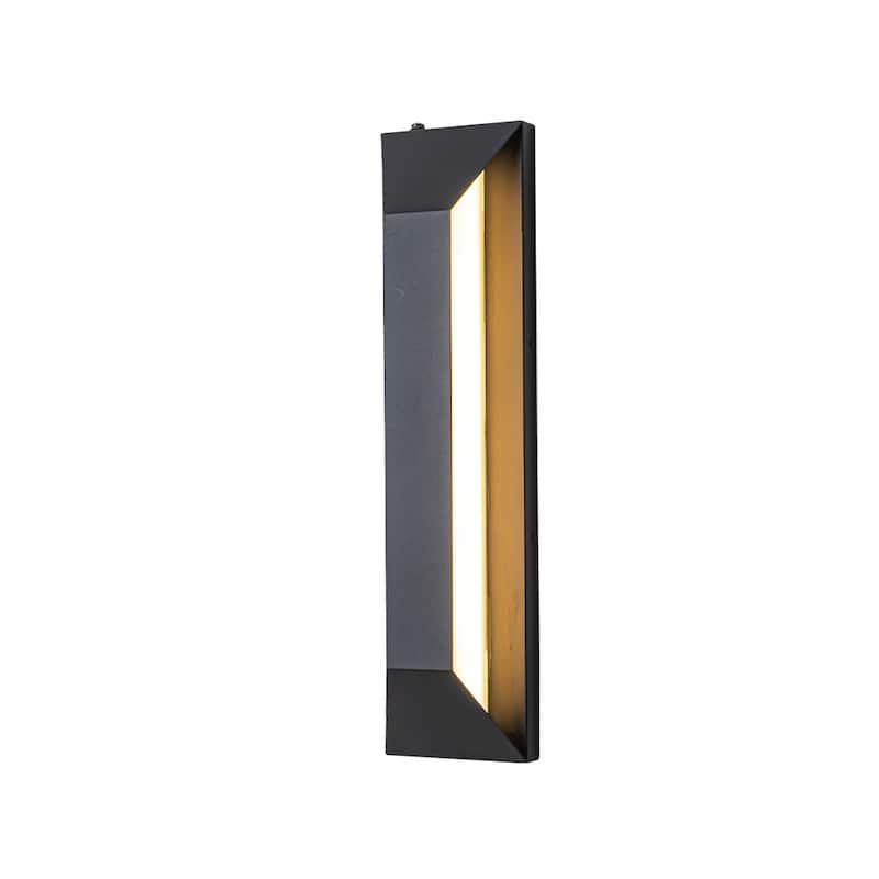H22" Large Dusk to Dawn Modern Integrated LED Exterior Wall Sconce with Black Trapezoid Design and Acrylic Shade for Garage