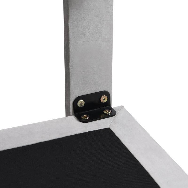 Grey Queen Platform Bed in Velvet Upholstered Finish with Sensor Light and Floating Headboard