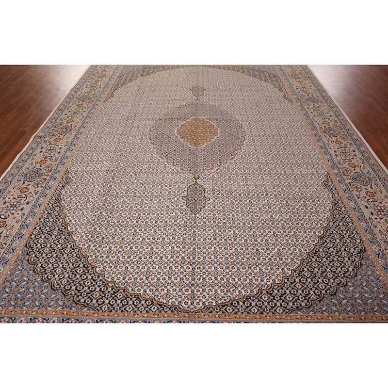 Traditional Kashan Turkish Area Rug Machine Made Beige Carpet - 9'9" x 13'1"
