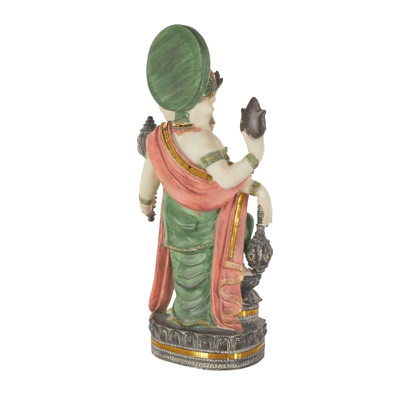 Resin Ganesh Sculpture with Green, Blue, and Red Accents - Gold - Roche River Decor - 6"W x 12"L x 27"H