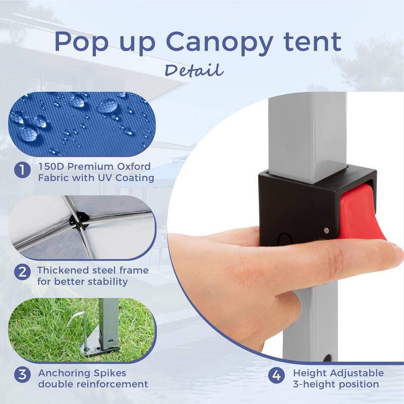 10x10 Pop-up Canopy Portable Lightweight FoldingTent, Adjustable Height Instant Gazebo Canopy with Wheeled Bag