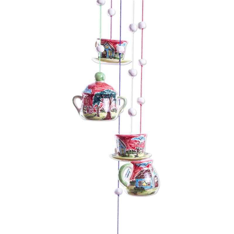Novica Handmade Tea Party Ceramic Wind Chime