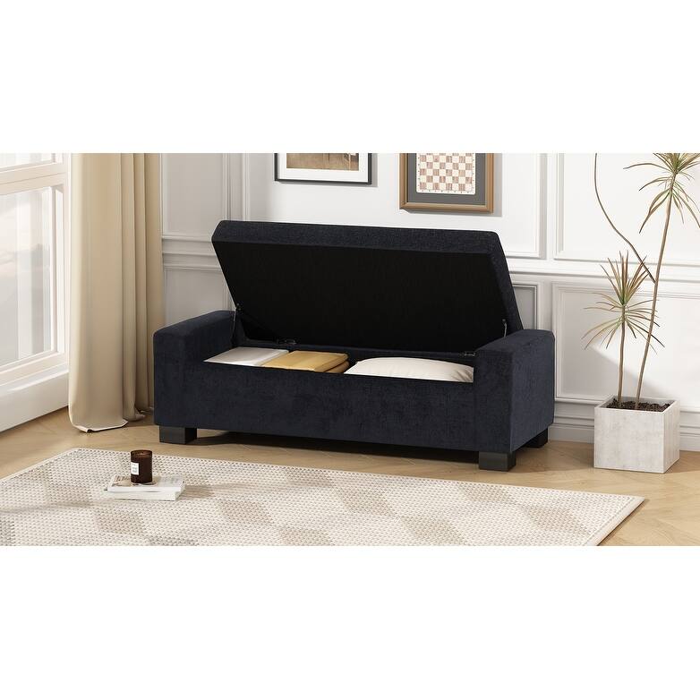Fabric Upholstered Storage Ottoman with Flip-Top Lid