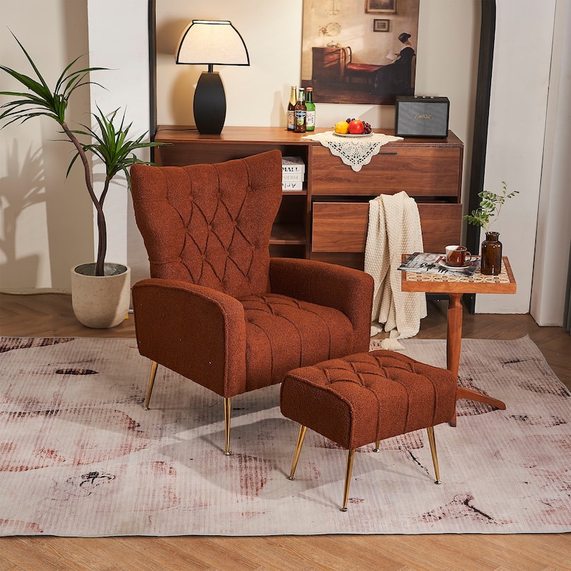 Ouyessir Upholstered Tufted Accent Chair with Ottoman