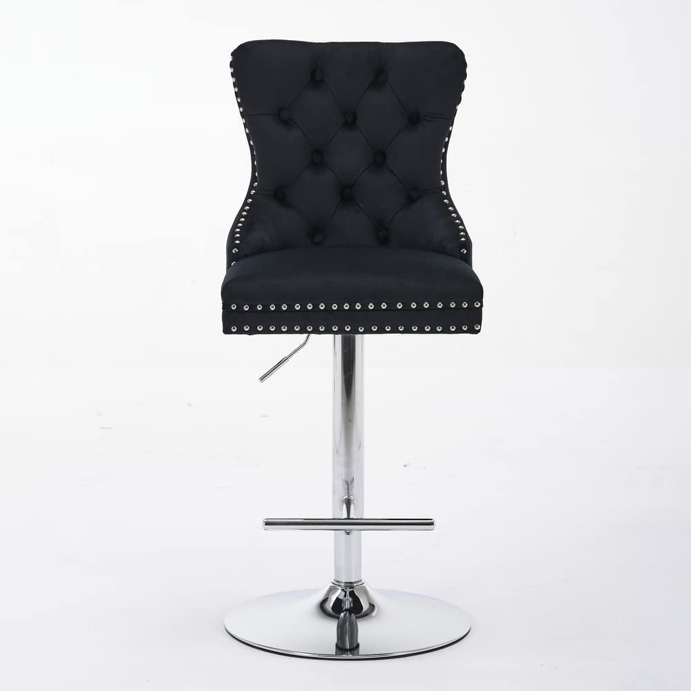 Adjustable Swivel Bar Stools Set of 2, Velvet Tufted Counter Height Bar Stools, Bar Chairs with Nailheads Trim & Back