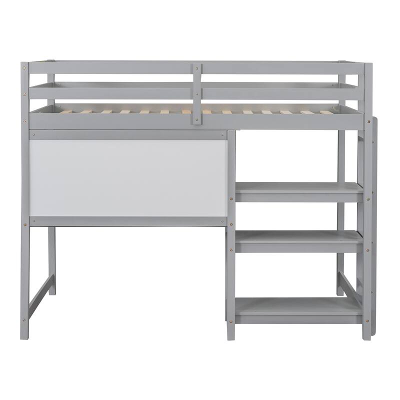 Twin/Full Loft Bed with Desk, 3-Tier Shelves, Writing Board for Kids & Teens