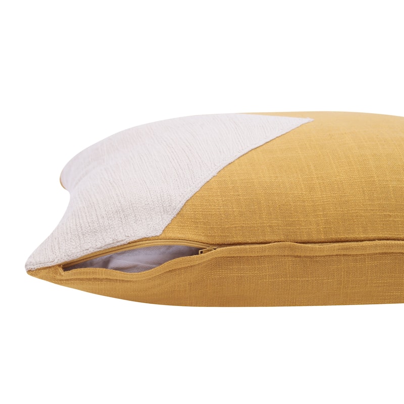 HomeRoots 20" X 20" Yellow And Ivory 100% Cotton Abstract Zippered Pillow