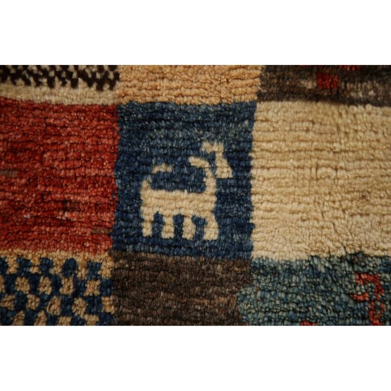 Tribal Checkered Gabbeh Persian Vintage Area Rug Handmade Wool Carpet - 3'4"x 5'1"