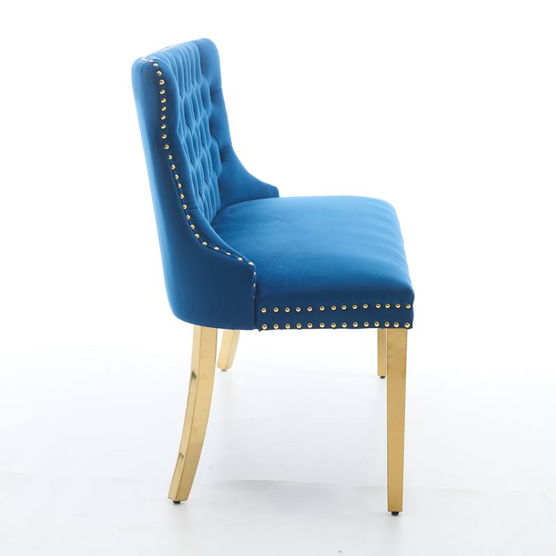 Velvet Double Dining Loveseat Bench, Kitchen & Dining Seating, 2-Seat Tufted Bench w/Handmade Buttons, Wing Back