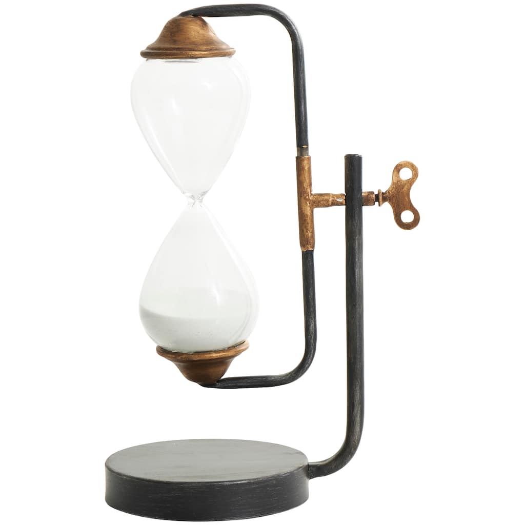 Metal Suspended Hourglass Timer with Gold Details - Black - Roche River Decor - 6"W x 9"L x 13"H