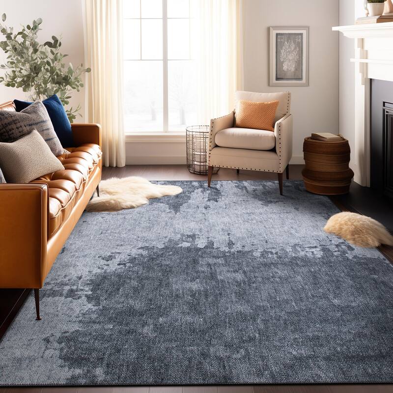 Distressed Abstract Machine Washable Area Rug