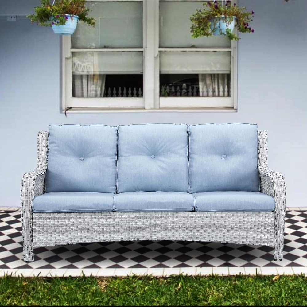 Gymojoy Patio Sofa PE Wicker 3-Seat Sofa