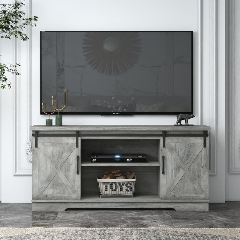 Farmhouse TV Stand for 65 Inch TV - 65 inches - Grey