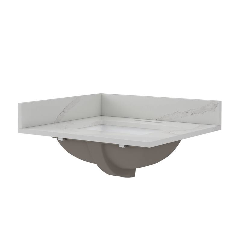 CRAFT + MAIN QZ25224R 25" Quartz Vanity Top with Backsplash and - Calacatta Bianco