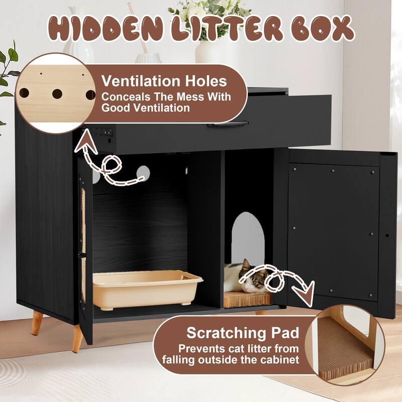 EROMMY Cat Litter Cabinet with Drawer - Hidden Litter Box Furniture with Ventilation and Scoop Slot