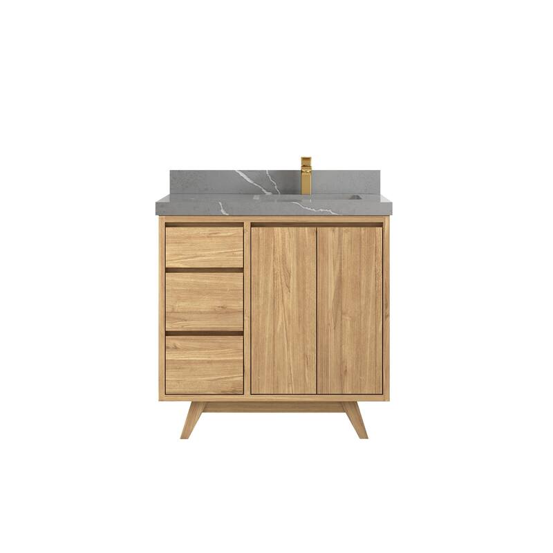 Willow Collections 36 in. W x 22 in. Madison Teak Single Right Offset Sink Bathroom Vanity with Countertop