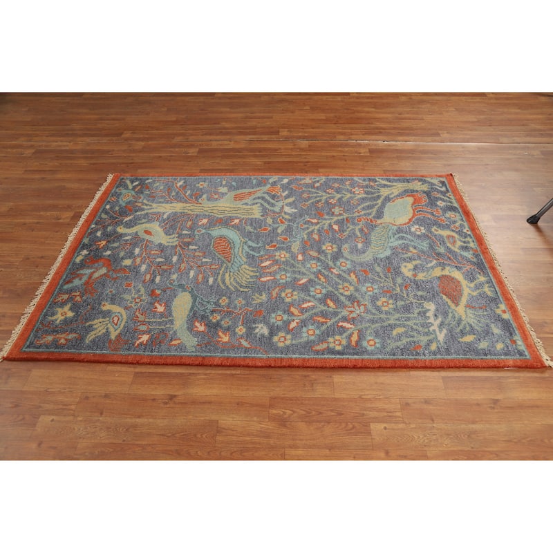 Hand Knotted Oriental 100% Wool Carpet Traditional All-Over Navy Blue & Blues Ziegler Area Rug - 5' 11'' X 4' 1''