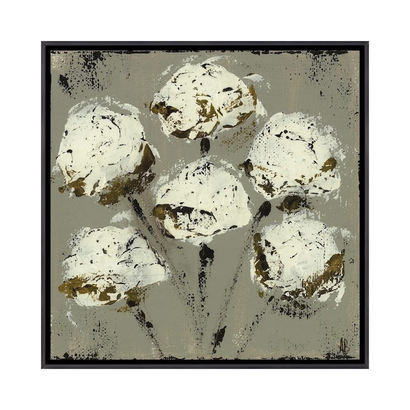 iCanvas "Grey Cotton Stems" by Ashley Bradley Framed - 18x18 - Ebony