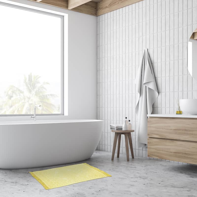 French Connection Nellore Fringe Cotton Bath Rug - Pale Yellow - 20x38